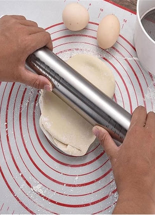 Rolling Pin nonstick and Silicone Baking Pastry Mat combo kit, Adjustable Rolling Pin With Thickness Rings for Baking Fondant, Pizza, Pie, Pastry, Pasta, Dough, Cookies (red)