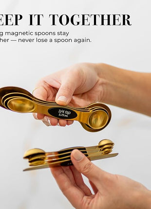 Magnetic Measuring Spoons Set – Stainless Steel Gold Measuring Spoons for Cooking and Baking – Cute and Durable Gold Kitchen Accessories - Great for Gifting