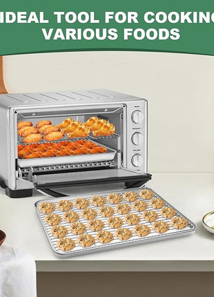 Stainless Steel Baking Sheets with Rack, HKJ Chef Cookie Sheets and Nonstick Cooling Rack & Baking Pans for Oven & Toaster Oven Tray Pans, Rectangle Size 12.5L x 10W x 1H inch & Non Toxic & Healthy