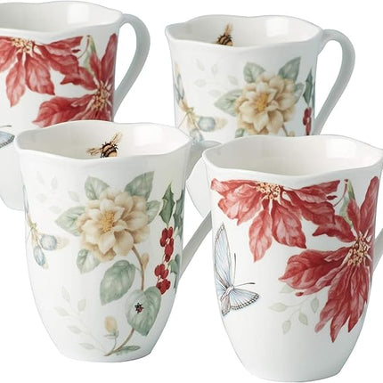 Lenox 884474 Butterfly Meadow Holiday 4-Piece Mug Set, 12 Fl Oz, 3.25 x 4.25-Inch, Christmas Dinnerware, Hosting