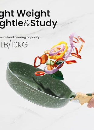 Kitchen Academy Removable Handle Pots and Pans Set - 10 Pieces Green Cookware Set with Removable Handle, RV Induction Cookware Set for Camp