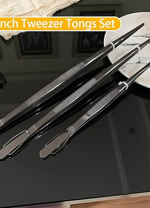 JETKONG Extra Long Kitchen Tweezers Heavy Duty Stainless Steel Cooking Tweezers, Set of 3 (9 12 14 Inch, Black)