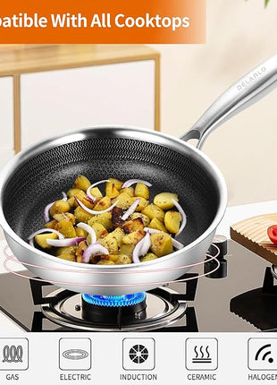 DELARLO Whole body Tri-Ply Stainless Steel 7.8 inch Mini Omelet Pans Nonstick Small Frying Pan, Oven safe induction skillet, Suitable for All Stove (Detachable Handle)