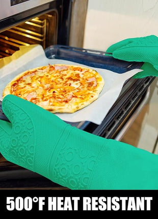 Rorecay 6pcs Oven Mitts and Pot Holders Sets Heat Resistant 500 Degrees, Non-Slip Silicone Hot Pads Potholders for Kitchen Baking Cooking, Extra Long Oven Gloves Quilted Liner, Jungle