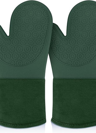 sungwoo Silicone Oven Mitts, Heat Resistant Oven Gloves with Quilted Liner Non-Slip Textured Grip Perfect for BBQ, Baking, Cooking and Grilling - 1 Pair 13.8 Inch Midnight Green