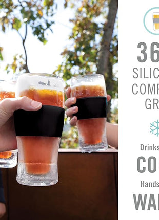 Host FREEZE Beer Glasses, Frozen Beer Mugs, Freezable Pint Glass Set, Insulated Pint Glass to Keep Your Drinks Cold, Double Walled Insulated Glasses, Tumbler for Iced Coffee, 16oz, Set of 2, Black