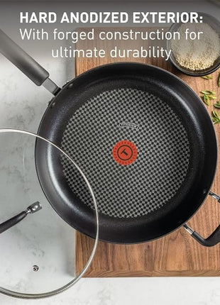 T-fal Ultimate Hard Anodized Non Stick Jumbo Cooker With Lid & Helper Handle 5 Quart, Oven Broiler Safe 400F, Lid Safe 350F, Cookware, Deep Frying Pan, Skillet, Pots and Pans, Dishwasher Safe, Grey