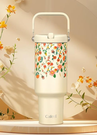 40 oz Tumbler with Lid and Straw, Stainless Steel Vacuum Insulated Tumblers with Flip Straw and Top Handle, Reusable Insulated Water Bottle for Home, Office, Leakproof, Fit in Cup Holder