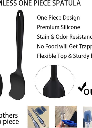 TeamFar Silicone Spatula, 7 PCS Rubber Spatulas Heat Resistant Kitchen Utensils Set for Baking Cooking Mixing, Fit Nonstick Cookware, Healthy & Non Toxic, Sturdy & One Piece, Dishwasher Safe - Black