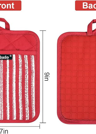 Silicone Pot Holders Set of 3 Heat Resistant & Non Slip Potholders, Professional Oven Hot Pads with Pockets Mitts for Kitchen Cooking Baking Barbecue (3, Red)