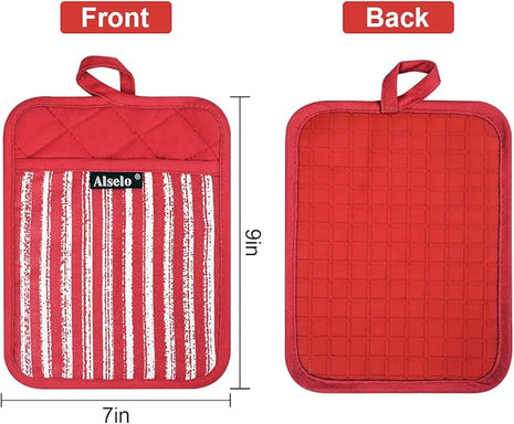 Silicone Pot Holders Set of 3 Heat Resistant & Non Slip Potholders, Professional Oven Hot Pads with Pockets Mitts for Kitchen Cooking Baking Barbecue (3, Red)