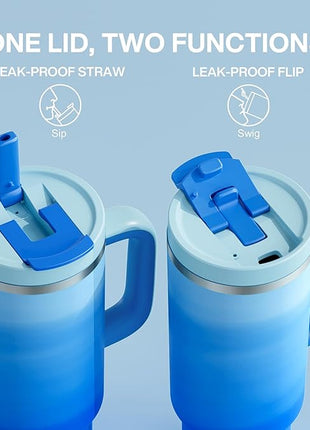 40 oz Tumbler with Handle and Straw: Stainless Steel Insulated Tumbler Keeps Cold for 24 Hours, Leakproof Travel Cup Fits in Cup Holder and BPA-Free, Sea