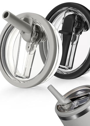 40oz Flip Straw Leak Proof Lid for Stanley H2.0 Quencher Protour Tumbler, 2 Pack Spill Proof Lid Replacement Straw Cover Top for 40 OZ Stanley Cup Accessories (Ash, Black)