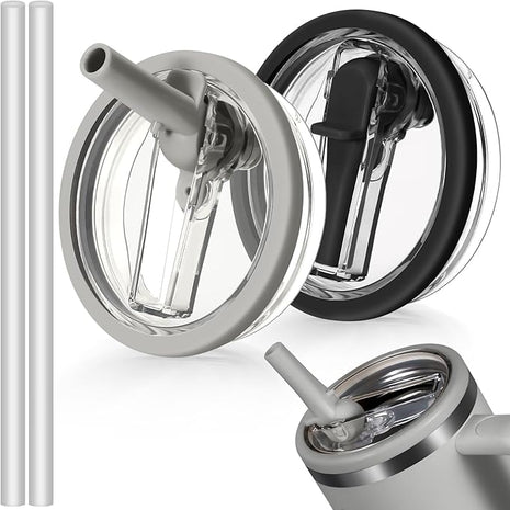 40oz Flip Straw Leak Proof Lid for Stanley H2.0 Quencher Protour Tumbler, 2 Pack Spill Proof Lid Replacement Straw Cover Top for 40 OZ Stanley Cup Accessories (Ash, Black)