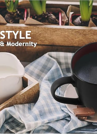 MIAMIO - Set of 6 Stoneware Coffee Mugs 12 Ounce/Cup Set - Le Papillon Collection (Black-Colourful)