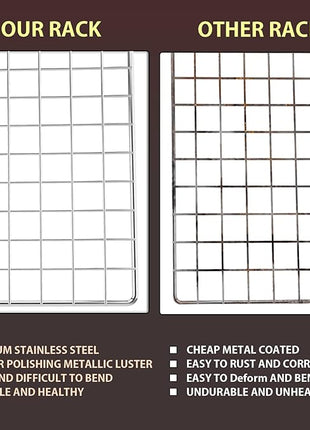 Briout 2PCS Cooling Racks for Cooking and Baking - 15x10 Inches Heavy Duty Stainless Steel Wire Rack for Baking, Grilling, Roasting - Oven & Dishwasher Safe - Fits Jelly Roll Sheet Pan-Silver