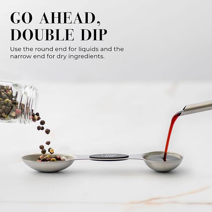 Stanless Steel Magnetic Measuring Spoons Set with Leveler - 8-Piece Heavy Duty Metal, Dual Sided, Stackable, BPA Free, Stainless Steel Measuring Spoons for Dry & Liquid Ingredient - Fits in Spice Jars