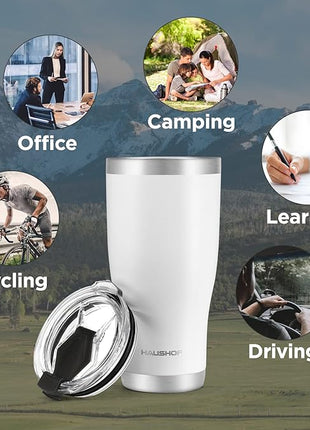 HAUSHOF 30 oz Tumbler, Stainless Steel Vacuum Insulated Coffee Tumbler Water Cup, Double Wall Travel Mug with Lid, Perfect for Hot and Cold Drinks