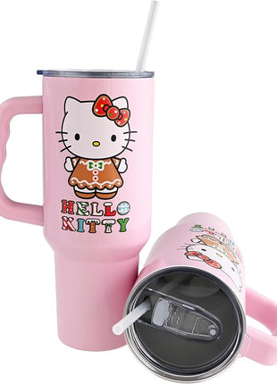 Silver Buffalo Sanrio Hello Kitty Holiday Gingerbread Dress Stainless Steel Tumbler with Handle, Fits in Standard Cup Holder, 40 Ounces