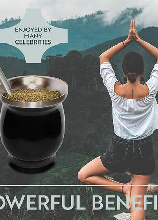 Norte Yerba Mate Cup Kit, 8-Ounces Traditional Mate Tea Cup/Gourd Set | Includes 2 Bombillas (Yerba Mate Straw) & Cleaning Brush, Stainless Steel Cup, Double-Walled, Easy to Clean | Black