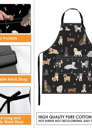 Britimes Doodle Puppy Dog Labrador Apron Home Kitchen Cooking Baking Gardening for Women Men with Pockets 32x28 inch