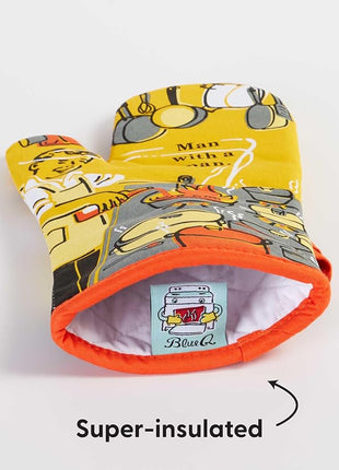 Blue Q Man With a Pan Funny Oven Mitts - Cute Oven Mitts, Home Kitchen Gifts, Cooking Accessories, Super-Insulated Quilting, Comfy Natural-Fitting Shape, 100% Cotton, Machine Wash, Size 12.5"L x 7.5"W