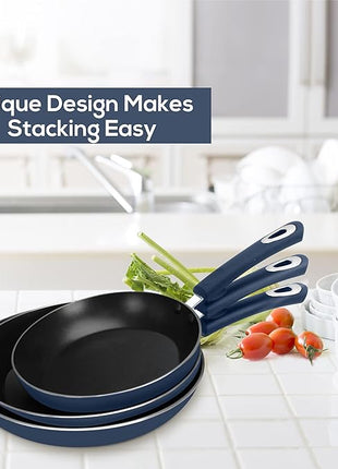 Utopia Kitchen Nonstick Cookware 3 Piece Set, Non-Stick Frying Pans with Induction Bottom, 8, 9.5 & 11 Inches Frying Pans with Bakelite Handles, PFOA Free, Midnight Blue & Black