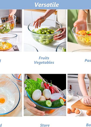 WhiteRhino Glass Mixing Bowls Glass Bowls with Lids Set(4.5QT,2.7QT, 1.1QT),Large Salad Bowls,glass mixing bowl Space-Saving Nesting Storage bowls for Cooking,Baking,Prepping,Dishwasher Safe