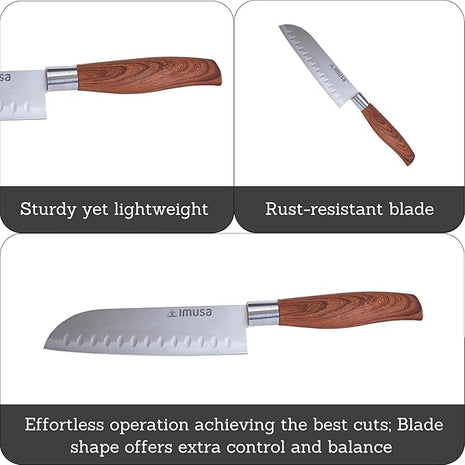 IMUSA 6in Chef WL Stainless Steel Santoku Knife with Wood Look Handle