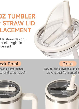 40oz Flip Straw Leak Proof Lid for Stanley H2.0 Quencher Protour Tumbler, 2 Pack Spill Proof Lid Replacement Straw Cover Top for 40 OZ Stanley Cup Accessories (Beige, SkyBlue)