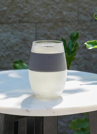 HOST Cooling Cup Plastic Double Wall Insulated Freezable Drink Chilling Tumbler with Freezing Gel Wine Glasses for Red and White Wine, 8.5 oz, Grey Set of 1