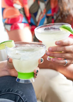 Host FREEZE Stemless Margarita Glasses, Insulated Plastic Cocktail Glasses for Frozen Drinks, Double Wall Chiller Cups for Beach, Outdoor Party, Home Bar, Margarita Gifts, 12 oz, Set of 2, Green