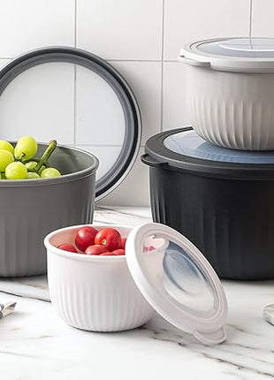 COOK WITH COLOR Prep Bowls with Lids- Wide and Deep Nesting Plastic Small Mixing Bowl Set with Lids, 8 Piece Set - Deep Bowls, Black/White