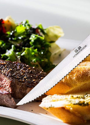 G.a HOMEFAVOR 6-piece Steak Knife Set Serrated Stainless Steel Sharp Blade Flatware Steak Knives