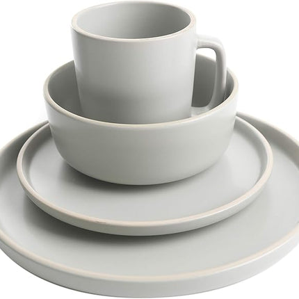 Gibson Home Zuma 16 Piece Round Kitchen Dinnerware Set, Dishes, Plates, Bowls, Mugs, Service for 4, Matte Stoneware, Light Grey