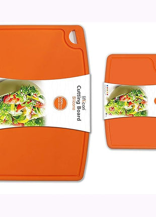 Liflicon Thick Silicone Cutting Boards for Kitchen Silicone Chopping Boards/Mats Set of 2 Extra Large14.6''x10.43'', Mini 9.1”x7.1” Non-slip Deep Drip Juice Groove, Dishwasher Safe-Orange