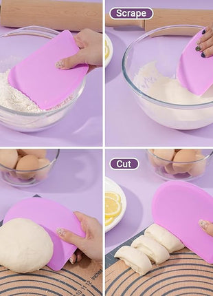 Sapid Silicone Bowl Scraper Flexible Curved Edge (5.98"×4.3"), Food Grade Bench Dough Scraper for Baking Sourdough Bread, Cake, Fondant Icing, Heat- Resistance Kitchen Dish Pan Scrapers (1, Purple)