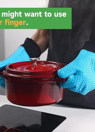 GEEKHOM BBQ Gloves Heat Resistant Oven Mitts - Silicone Grilling Gloves with 14" Long Arm Protection - Waterproof Pot Holder Non-Slip for Men & Women, Kitchen Cooking, Baking, Camping, Blue