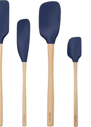 Tovolo Silicone Spatula with Wooden Handle Set of 5 Piece Silicone Kitchen Utensil Set Spoonula Jar Scraper Mini Spatula and Spoonula for Cooking Baking Mixing Folding Deep Indigo