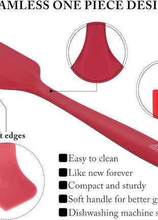 HOTEC Heat Resistant 600℉ BPA-Free Silicone Rubber Spatula Set, Kithchen Cooking Spatulas, Baking, Mixing, for Non Stick Cookware, Dishwasher Safe, Red Set of 5