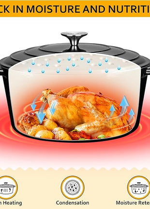 Velaze 7.5 QT Dutch Oven Pot with Lid, Enameled Cast Iron Dutch Oven with Dual Handles for Sourdough Bread Baking, Cooking, Non-stick Enamel Coated Cookware (Black)