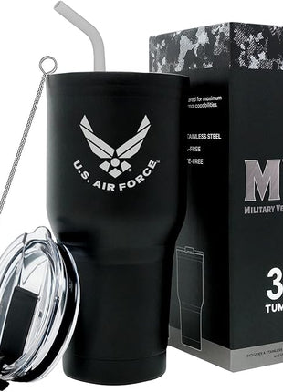 Military Gift Shop 30 oz Air Force Coffee Travel Mug | Double Wall Vacuum Insulated Coffee Tumbler | Stainless Steel Coffee Mug With Lid & Straw | Air Force 30oz Tumbler