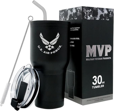 Military Gift Shop 30 oz Air Force Coffee Travel Mug | Double Wall Vacuum Insulated Coffee Tumbler | Stainless Steel Coffee Mug With Lid & Straw | Air Force 30oz Tumbler