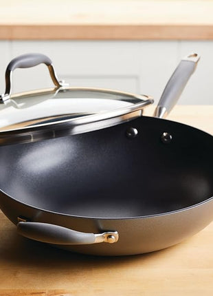 Anolon Advanced Home Hard Anodized Nonstick Frying/Saute/All Purpose Pan with Lid and Helper Handle, 12 Inch, Moonstone Dark Gray