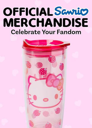 Silver Buffalo Sanrio Hello Kitty Strawberry Double Wall Travel Tumbler with Slide Close Lid, 20 Ounces
