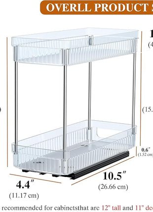 3 Pack Pull Out Spice Rack Organizer for Cabinet, 2 Tier Slide Out Spice Racks Organizer, Spice Cabinet Organizers, Cabinet Size Need:12'' High x 11'' Deep x 5'' Wide, Clear Acrylic