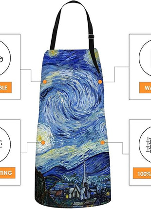 Britimes Apron Home Kitchen Cooking Baking Gardening for Women Men With Pockets Starry Night Oil Painting 32x28 inch
