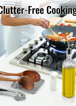 Zulay Kitchen Silicone Utensil Rest with Drip Pad for Multiple Utensils - BPA-Free, Heat-Resistant Spoon Rest & Spoon Holder for Stove Top - Kitchen Utensil Holder for Ladles & Tongs - Gray
