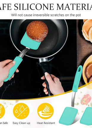 Silicone Cookie Spatula Turner 2 Pack Mini Brownie Spatula Flexible Kitchen Small Silicone Turner for Nonstick Cookware Heat Resistant No Scratch Flipper for Egg Pancake(Green)