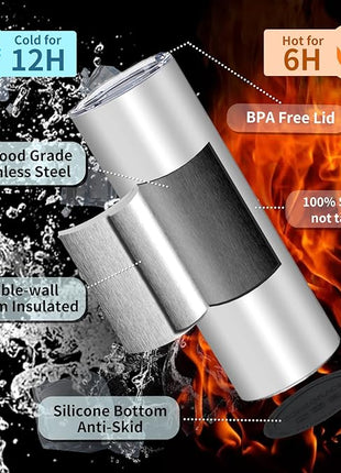 8 Pack Straight Sublimation Tumblers bulk 20 oz Skinny,Stainless Steel Double Wall Insulated Tumbler Cups Blank White with Lid, Straw, Individually Boxed,Polymer Coating for Heat Transfer